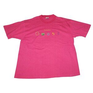 Vintage 90s Genuine Guess Georges Marciano Embroidered Logo Pink T-Shirt 1 Size
